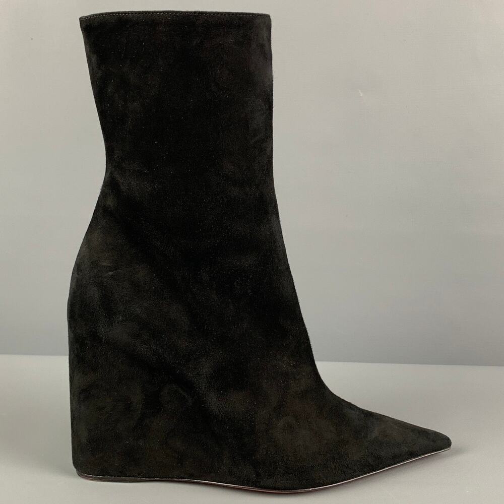 AMINA MUADDI Size 7.5 Black Suede Pointed Toe Boots